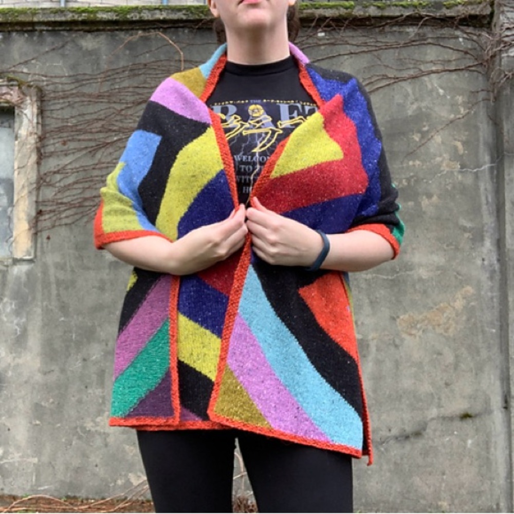 Oversized Zig Zag wrap scarf handmade knit Rowan kaffe fasset graphic - Picture 4 of 5